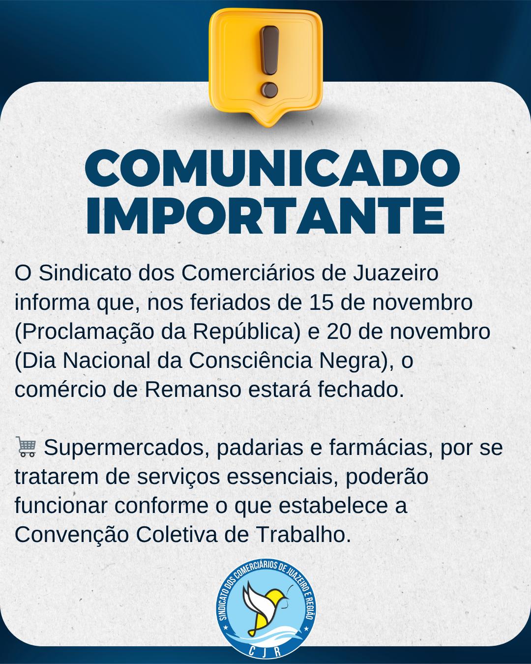 Comunicado importante (Comerciários de Remanso)